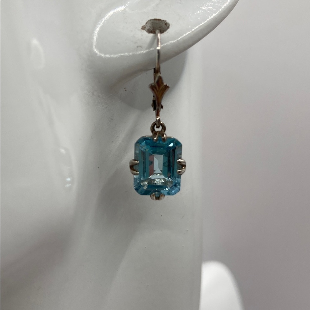 Vintage Sterling Silver 925 Blue Topaz Emerald Cut Lever Back Earrings - Picture 9 of 10